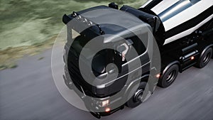 Cement truck very fast driving on highway. Building concept. Realistic 4k animation.