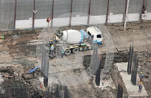 Cement truck is Working on The Construction site