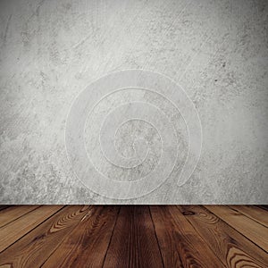 Cement wall background and wood floor