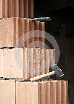 Cemented bricks with tools