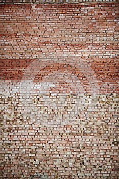 Cemented red brick wall for background, construction