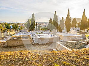 Cemetery the city of Nafpaktos. Gulf of Corinth, Greece.