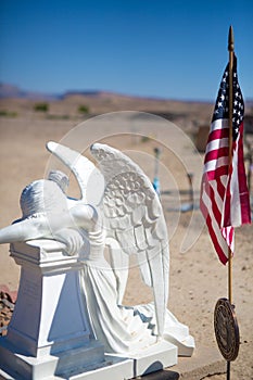 Cemetery in the country with flag