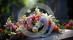 cemetery flowers on grave