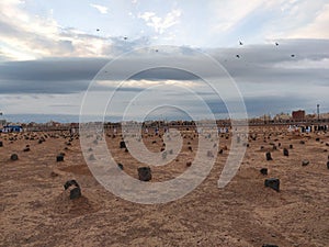 The cemetery of Mecca is decorated with clay and stone