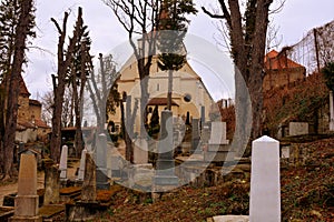 Cemetery. Old medieval saxon lutheran church in Sighisoara, Transylvania, Romania