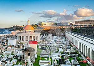 Cemetery in old San Juan, Puerto Rico. Sunset time.