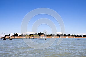 Cemetery of post Covid Venice photographed from the boat.