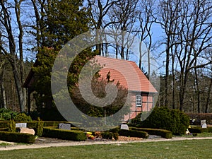 Cemetery in Spring in the Village Borg at the River Warnau, Lower Saxony