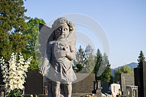 Cemetery and the statue of angel. Slovakia