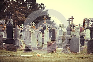 Cemetery tombstones, crosses, epitaphs and memories.