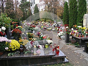 The cemetery in Warsaw in early November, when All Souls` Day is celebrated
