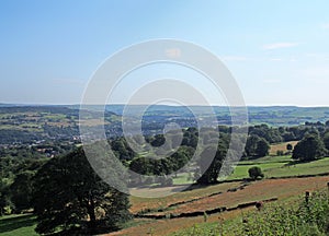 Cenic view of west yorkshire countryside with the town of sowerby visible at the bottom of the calder valley