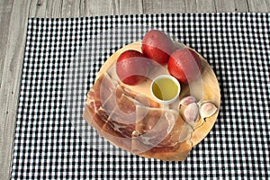 Ingredients to prepare ham toasts photo