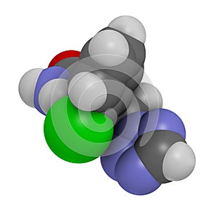 Cenobamate seizures drug molecule. 3D rendering. Atoms are represented as spheres with conventional color coding: hydrogen white photo