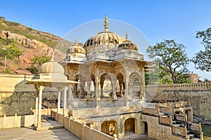 Cenotaph shaded by trees, Royal Gaitor, Jaipur, Rajasthan