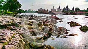 Cenotaphs in Orchha at sunrise, Madhyapradesh, India