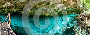 Cenote Dos Ojos - Cave Two Eyes - in Mexico, peninsula Yucatan with sparkling clear water and warm water photo