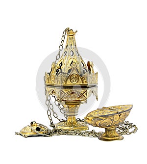 Censer hung and thurible on white background