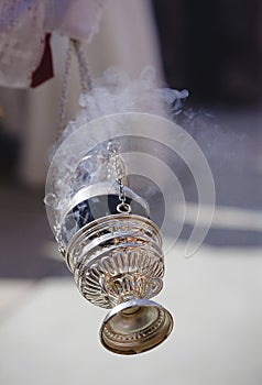 Censer of silver or alpaca to burn incense in the holy week