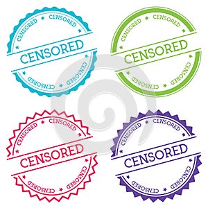 Censored badge isolated on white background.