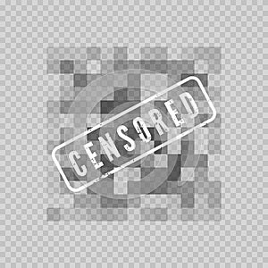 Censored data. Transparent pixels blure area. Private content. Censorship gray mosaic. Vector illustration