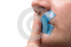 Censored Man blue tape, Finger photo