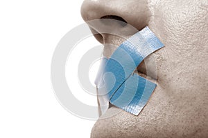 Censored Man blue tape, toned photo