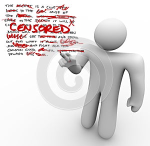 Censored - Man Edits Text Censoring Freedom of Speech photo