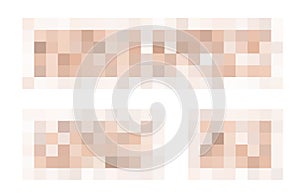 Censored pixel bar set. Nudity skin or sensitive text adult content cover. Censored picture vector illustration.