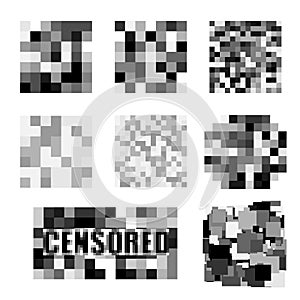 Censored pixel sign set. Black censor bar concept. Censorship rectangle. Vector illustration.