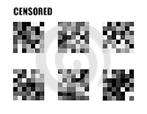 Censored signs concept. Isolated Set of censor bar. . Pixel censored vector template. Censorship rectangle. Black censor