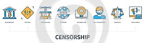 Censorship concept with icons in minimal flat line style photo