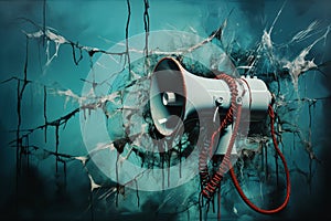 Censorship free speech, cancel culture, censored media, world press freedom day, megaphone with barbed wire