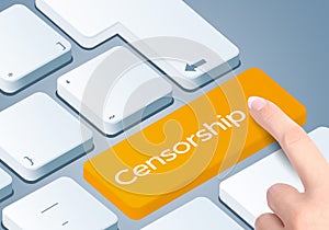 Censorship keyboard key. Finger push the button