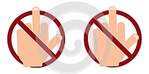 censure gesture ban prohibit icon. Not allowed middle finger gesture