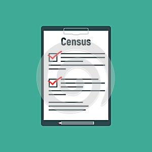Census. Clipboard in pen in hand. Vector illustration flat design. Folder with documents photo
