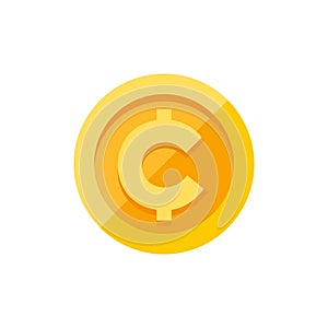 Cent, centavo currency symbol on gold coin flat style