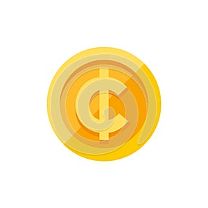 Cent currency symbol on gold coin flat style
