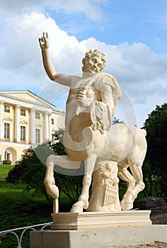 Centaur on bridge and palace in Pavlovsk park photo