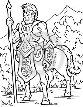 Centaur. Human warrior with horse body. Fantasy magic creatures collection. Hand drawn illustration. Engraved line art drawing,