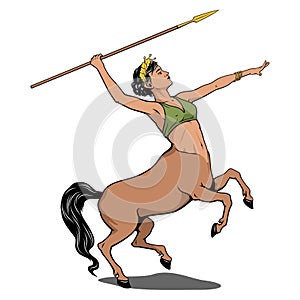 Centaur woman with spear. Vector clipart