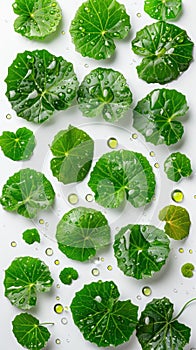 Centella asiatica leaves with rain drop isolated