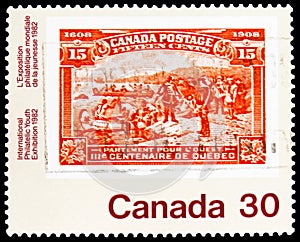 Centenary of Quebec, 15c stamp 1908, International Philatelic Youth Exhibition, Toronto serie, circa 1982