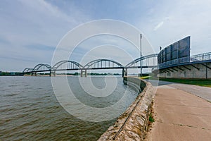 Centennial Bridge over Mississippi River in Davenport, Iowa, USA