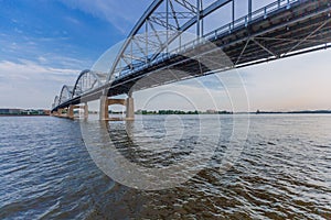 Centennial Bridge over Mississippi River in Davenport, Iowa, USA