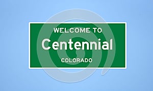 Centennial, Colorado city limit sign. Town sign from the USA. photo