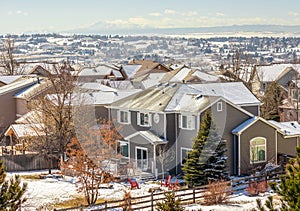 Centennial, Colorado - Denver Metro Area Residential Winter Panorama with the view of a Front Range mountains on photo