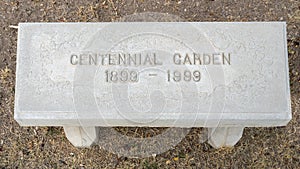 Centennial Garden bench at the historic Saint Joseph Catholic Church in Fort Davis, Texas.