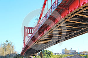 Centennial Suspension Bridge over the river